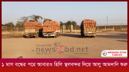 ১ মাস বন্ধের পরে আবারও হিলি স্থলবন্দর দিয়ে আলু আমদানি শুরু