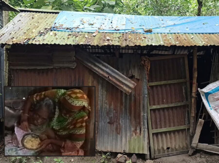 দুই সন্তান থাকতেও ভাঙা ঘরে মাটিতে শুয়ে দিন কাটে মায়ের