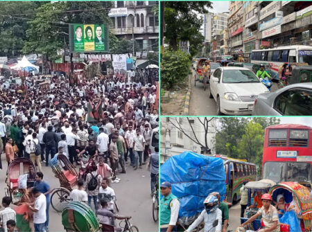 শাহবাগে ছাত্রদলের সমাবেশের কারণে তিন মোড়ে যান চলাচলে ধীরগতি