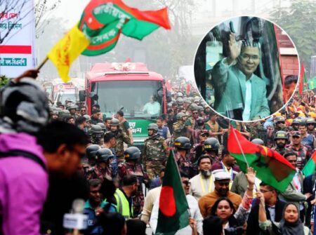 গণসংবর্ধনাস্থলের কাছাকাছি তারেক রহমানের গাড়িবহর