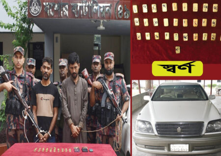 যশোরে বিজিবির অভিযানে ৩১টি স্বর্ণের বারসহ আটক ২